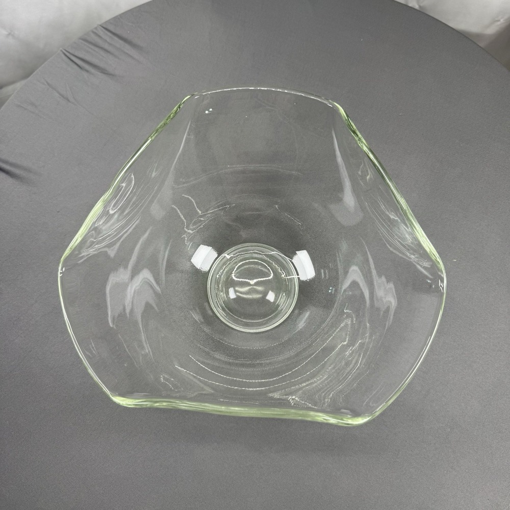 Vintage MCM Glass 10" Tricorner Clear Fruit Serving Bowl